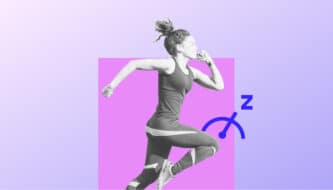 Frau beim Running im Sport-Dress vor pink-lila Hintergrund