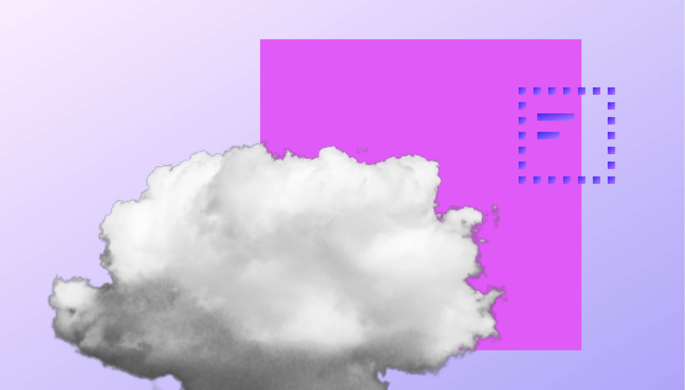 A cloud as symbol for reseller cloud in front of a purple icon for server and a square in pink