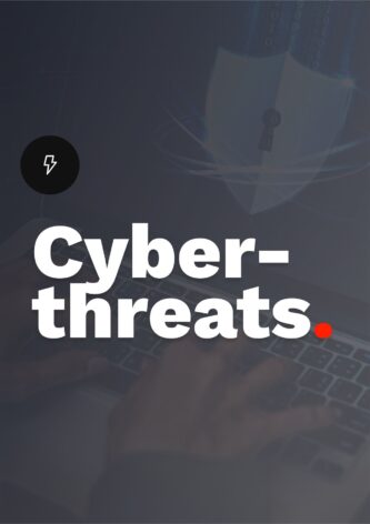 Cover of the e-paper Cyberthreats with lettering and keyboard in the background