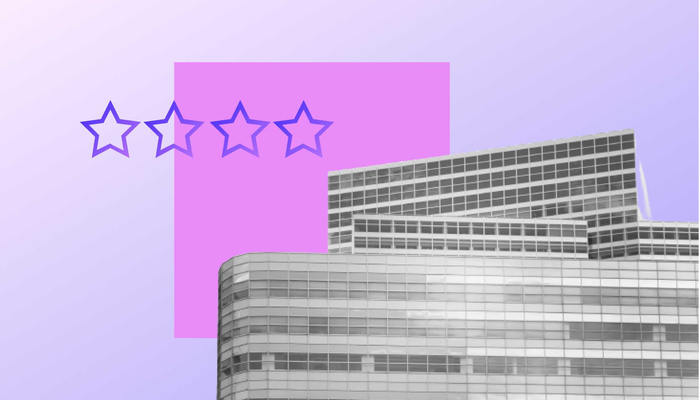 Data centre with rating icons in front of pink square