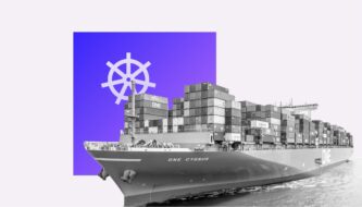 Containerschiff mit Kubernetes Logo als Sinnbild für Containter-Technologie