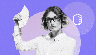 business woman with glass and cards